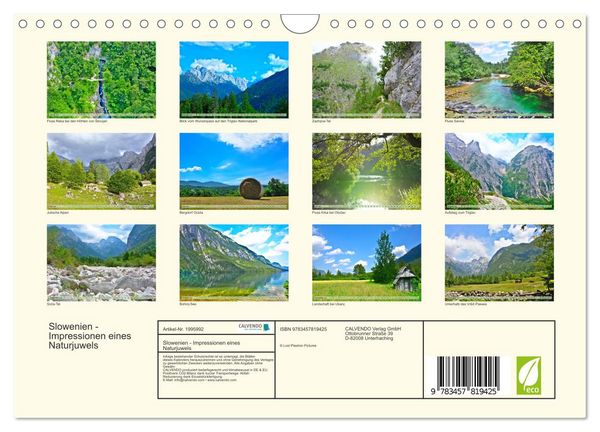 Produktbild: Slowenien - Impressionen eines Naturjuwels (Wandkalender 2026 DIN A4 quer), CALVENDO Monatskalender