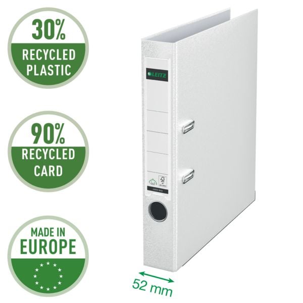 Leitz Qualitäts-Ordner 180° Plastik, aus 90% recyceltem Karton und 30% vor Gebrauch recyceltem Kunststoff