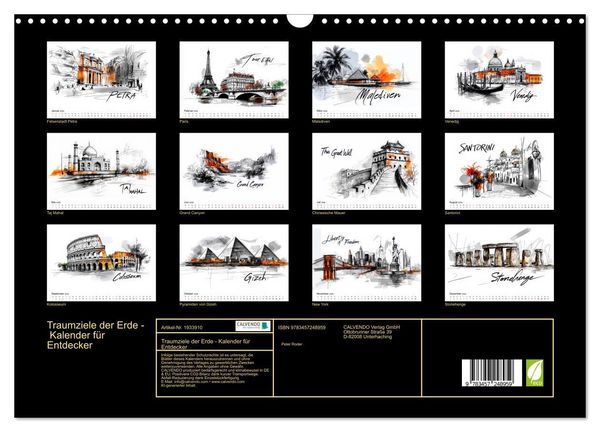 Produktbild: Traumziele der Erde - Kalender f&uuml;r Entdecker (Wandkalender 2026 DIN A3 quer), CALVENDO Monatskalender