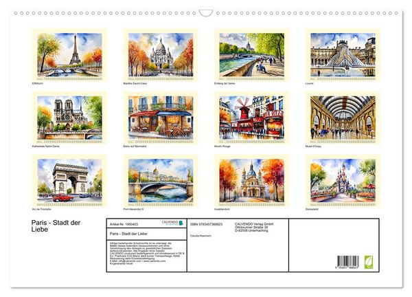 Produktbild: Paris - Stadt der Liebe (Wandkalender 2026 DIN A2 quer), CALVENDO Monatskalender