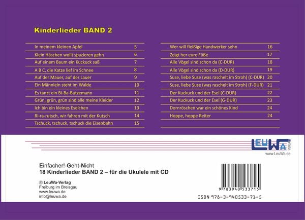 Produktbild: Einfacher!-Geht-Nicht: 18 Kinderlieder BAND 2 &ndash; f&uuml;r die Ukulele mit CD
