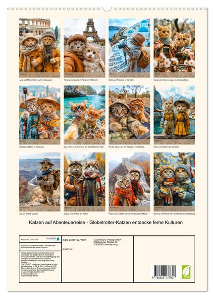 Produktbild: Katzen auf Abenteuerreise - Globetrotter-Katzen entdecke ferne Kulturen (hochwertiger Premium Wandkalender 2026 DIN A2 hoch), Kunstdruck in Hochglanz