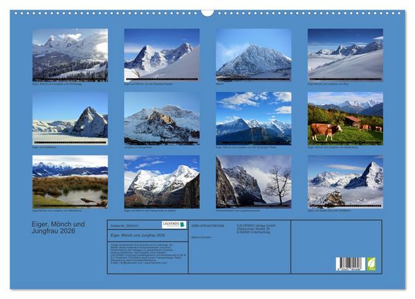 Produktbild: Eiger, M&ouml;nch und Jungfrau 2026 (Wandkalender 2026 DIN A2 quer), CALVENDO Monatskalender