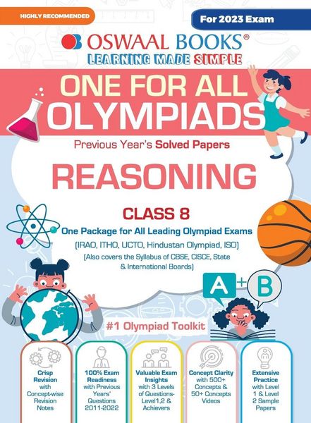 Produktbild: Oswaal One For All Olympiad Previous Years' Solved Papers, Class-8 Reasoning Book (For 2023 Exam)