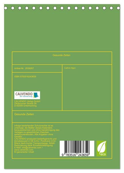 Produktbild: Gesunde Zeiten (Tischkalender 2026 DIN A5 hoch), CALVENDO Monatskalender
