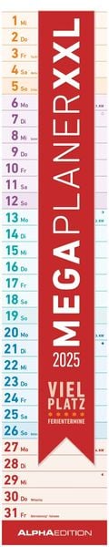 Megaplaner XXL 2025 - Streifen-Kalender 17x85 cm - mit Ferienterminen - viel Platz für Notizen - Wandplaner - Küchenkale