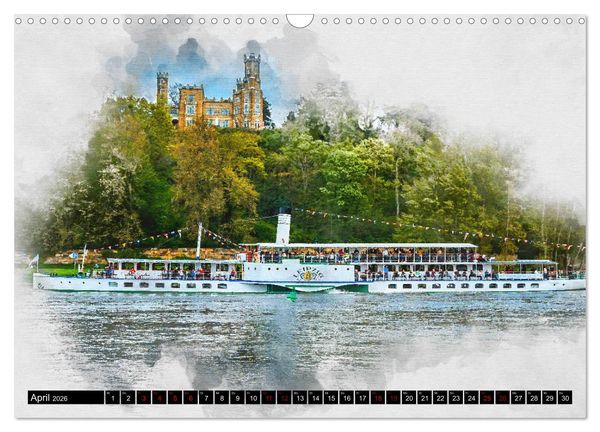 Produktbild: S&auml;chsische Dampfer Aquarelle (Wandkalender 2026 DIN A3 quer), CALVENDO Monatskalender