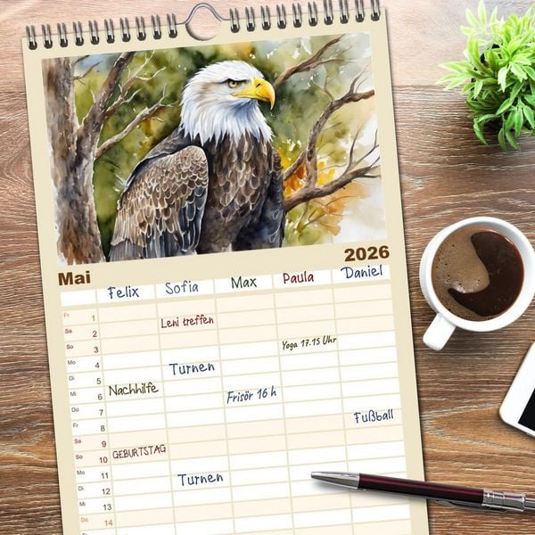 Produktbild: Familienplaner 2026 - Wei&szlig;kopfseeadler - Majest&auml;tische V&ouml;gel mit 5 Spalten (Wandkalender, 21 x 45 cm) CALVENDO