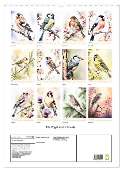 Produktbild: Alle V&ouml;gel sind schon da (Wandkalender 2026 DIN A2 hoch), CALVENDO Monatskalender