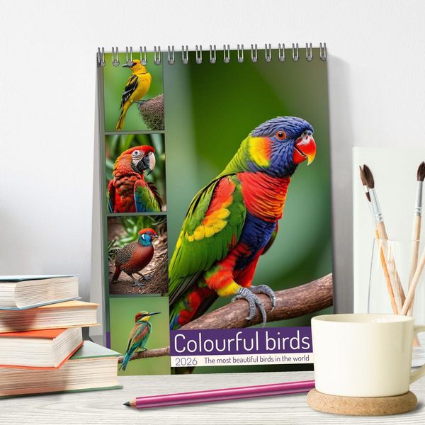 Produktbild: Colourful birds (Desk Calendar 2026 DIN A5 portrait), CALVENDO 12 Month DeskCalendar