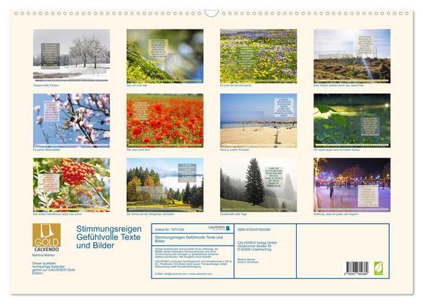 Produktbild: Stimmungsreigen Gef&uuml;hlvolle Texte und Bilder (Wandkalender 2026 DIN A2 quer), CALVENDO Monatskalender