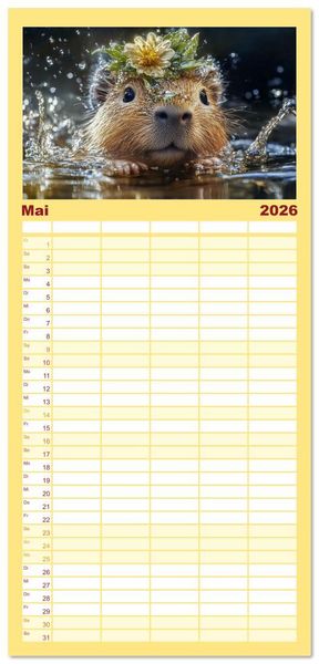Produktbild: Familienplaner 2026 - Capybara Zeit mit 5 Spalten (Wandkalender, 21 x 45 cm) CALVENDO
