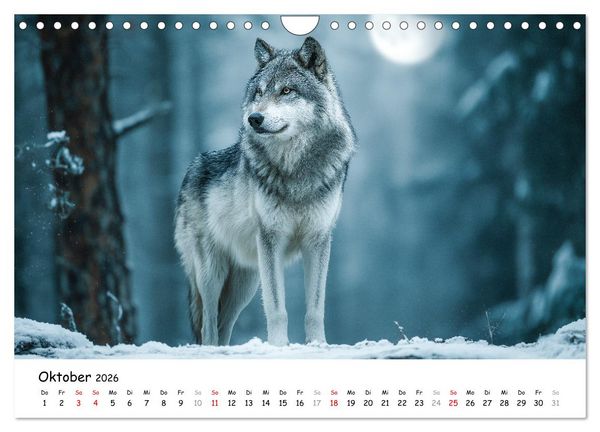 Produktbild: W&ouml;lfe im Mondlicht - Ruf der Wildnis (Wandkalender 2026 DIN A4 quer), CALVENDO Monatskalender