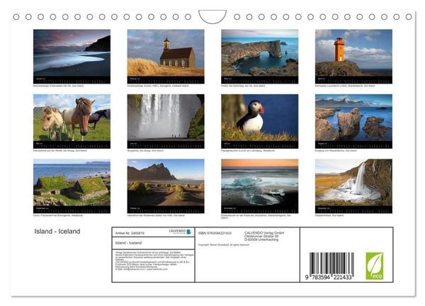 Produktbild: Island - Iceland (Wandkalender 2027 DIN A4 quer), CALVENDO Monatskalender