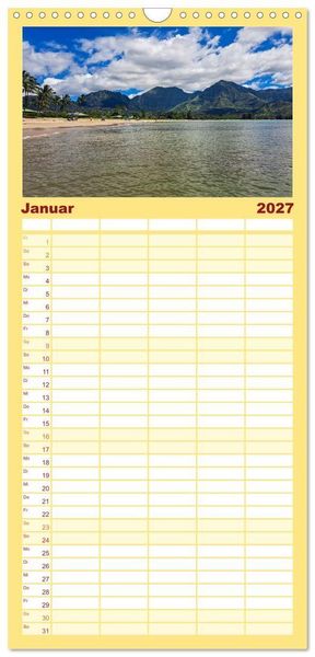 Produktbild: Familienplaner 2027 - Hawaii - Eindr&uuml;cke von Big Island, Kauai & Oahu mit 5 Spalten (Wandkalender, 21 x 45 cm) CALVENDO