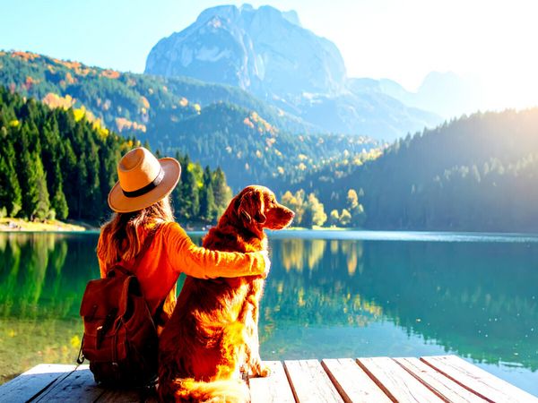 Produktbild: CALVENDO Puzzle Mit Hund am Bergsee | 1000 Teile Lege-Gr&ouml;&szlig;e 64x48cm Foto-Puzzle f&uuml;r gl&uuml;ckliche Stunden