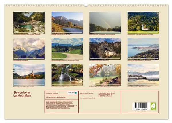 Produktbild: Slowenische Landschaften (hochwertiger Premium Wandkalender 2026 DIN A2 quer), Kunstdruck in Hochglanz