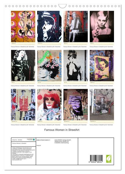 Produktbild: Famous Women in StreetArt (Wandkalender 2026 DIN A3 hoch), CALVENDO Monatskalender