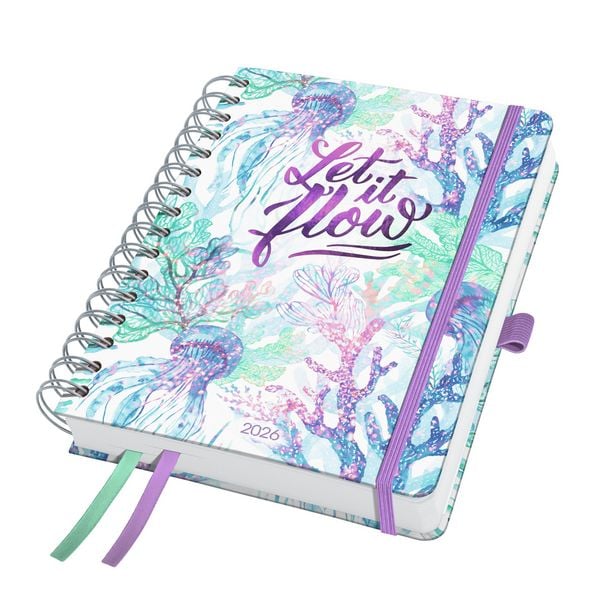 Produktbild: SIGEL J6604 Spiral-Kalender Jolie 2026, ca. A5, lila, gr&uuml;n, blau