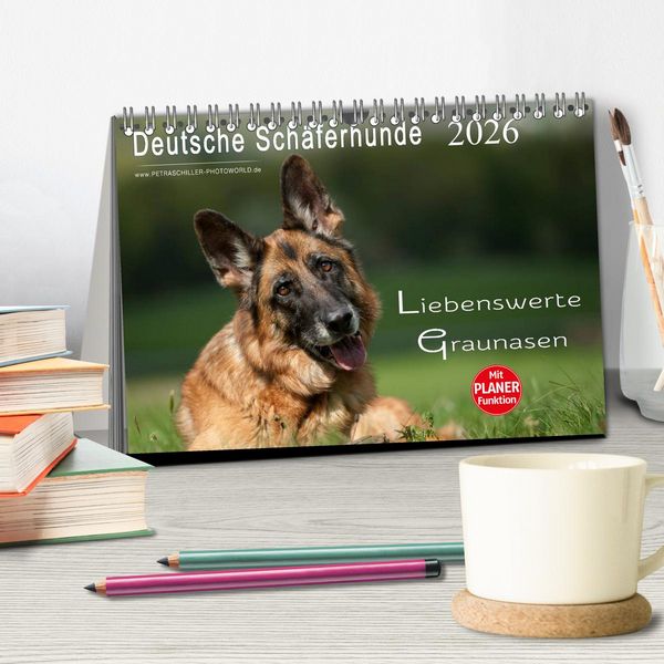 Produktbild: Deutsche Sch&auml;ferhunde - Liebenswerte Graunasen (Tischkalender 2026 DIN A5 quer), CALVENDO Monatskalender