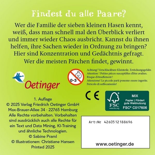 Produktbild: Sieben kleine Hasen. Memo-Spiel