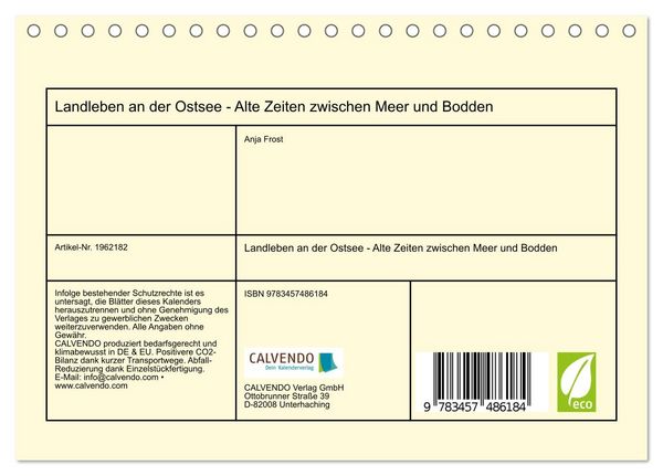 Produktbild: Landleben an der Ostsee - Alte Zeiten zwischen Meer und Bodden (Tischkalender 2026 DIN A5 quer), CALVENDO Monatskalender