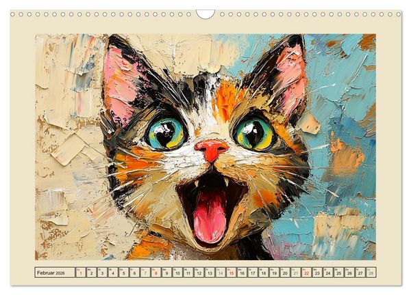 Produktbild: Katzengesichter im &Ouml;lgem&auml;lde-Stil. Liebliche Portraits f&uuml;rs Herz (Wandkalender 2026 DIN A3 quer), CALVENDO Monatskalender