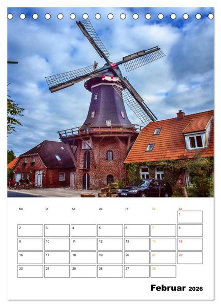 Produktbild: Historische Windm&uuml;hlen an der Friesischen M&uuml;hlenstra&szlig;e / CH-Version / Planer (Tischkalender 2026 DIN A5 hoch), CALVENDO Monatskalender