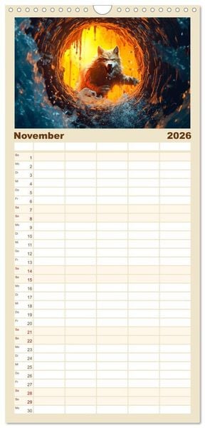 Produktbild: Familienplaner 2026 - Rotk&auml;ppchen und der Wolf mit 5 Spalten (Wandkalender, 21 x 45 cm) CALVENDO