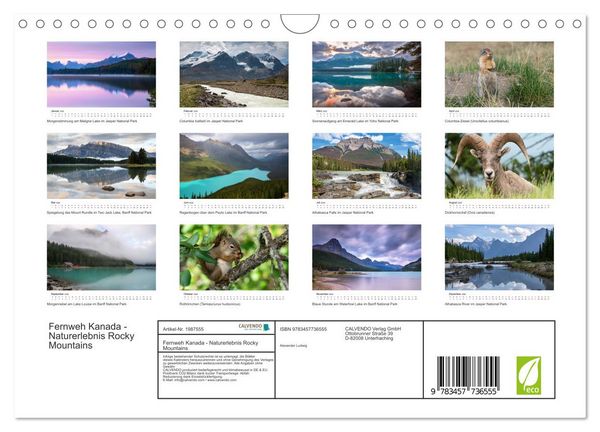 Produktbild: Fernweh Kanada - Naturerlebnis Rocky Mountains (Wandkalender 2026 DIN A4 quer), CALVENDO Monatskalender