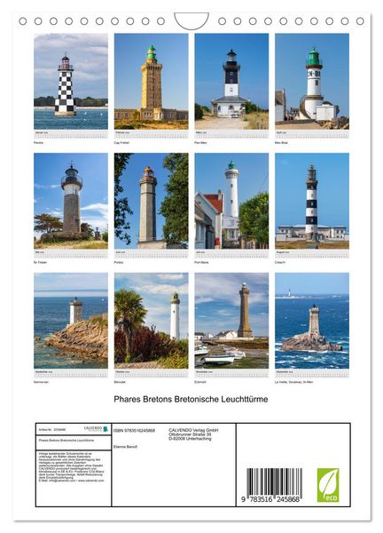 Produktbild: Phares Bretons Bretonische Leuchtt&uuml;rme (Wandkalender 2026 DIN A4 hoch), CALVENDO Monatskalender