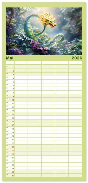 Produktbild: Familienplaner 2026 - Mythos trifft Botanik &ndash; Die geheimnisvollen Drachenpflanzen mit 5 Spalten (Wandkalender, 21 x 45 cm) CALVENDO