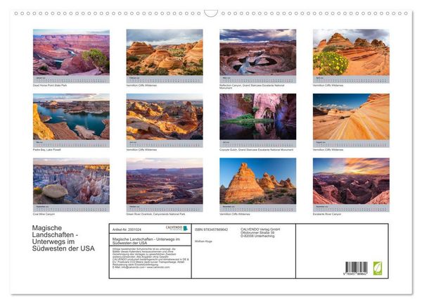 Produktbild: Magische Landschaften - Unterwegs im S&uuml;dwesten der USA (Wandkalender 2026 DIN A2 quer), CALVENDO Monatskalender
