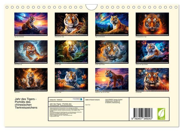 Produktbild: Jahr des Tigers - Portr&auml;ts des chinesischen Tierkreiszeichens (Wandkalender 2026 DIN A4 quer), CALVENDO Monatskalender