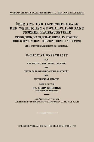Produktbild: &Uuml;ber Art- und Altersmerkmale der Weiblichen Geschlechtsorgane Unserer Hauss&auml;ugetiere