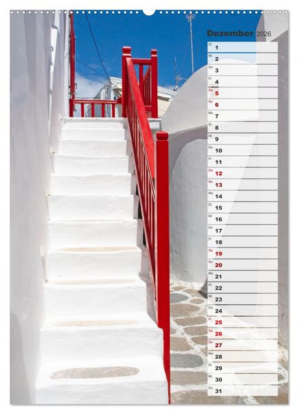 Produktbild: Bunte Treppen auf Mykonos - Reiseplaner (hochwertiger Premium Wandkalender 2026 DIN A2 hoch), Kunstdruck in Hochglanz