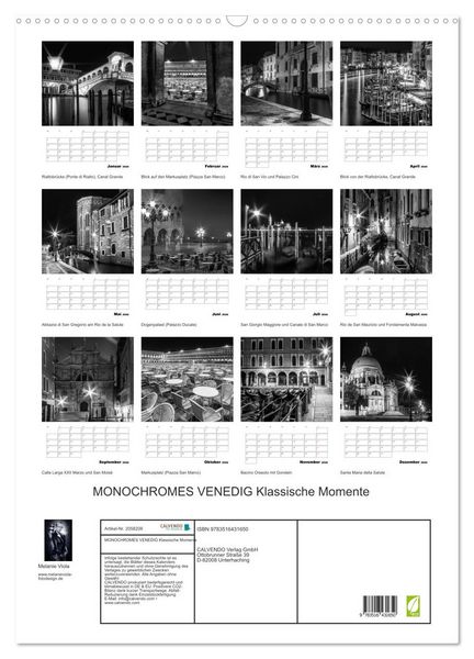 Produktbild: MONOCHROMES VENEDIG Klassische Momente (Wandkalender 2026 DIN A2 hoch), CALVENDO Monatskalender