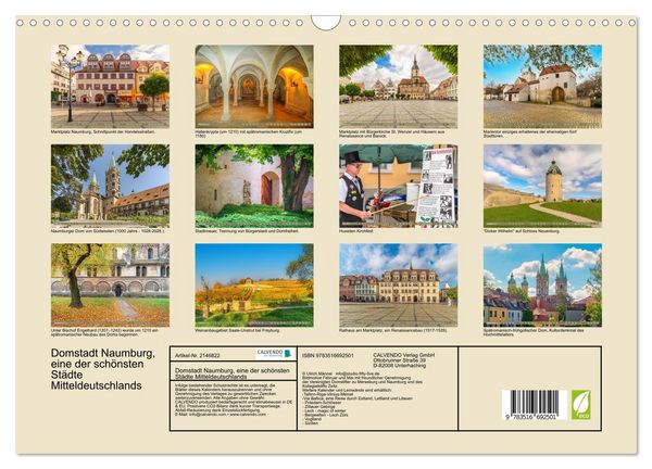 Produktbild: Domstadt Naumburg, eine der sch&ouml;nsten St&auml;dte Mitteldeutschlands (Wandkalender 2026 DIN A3 quer), CALVENDO Monatskalender