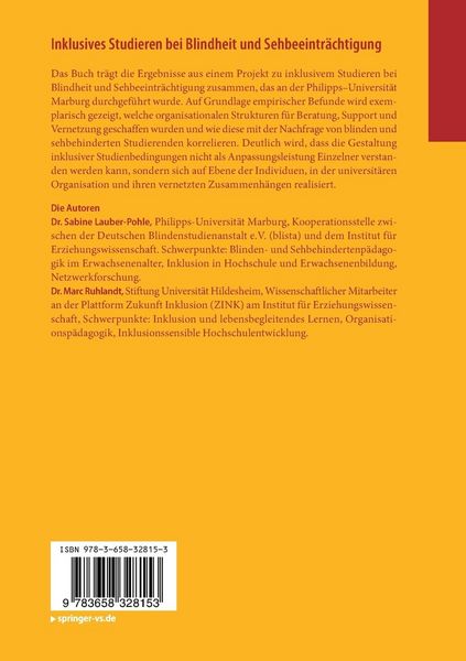 Produktbild: Inklusives Studieren bei Blindheit und Sehbeeintr&auml;chtigung