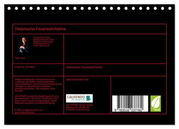 Produktbild: Historische Feuerwehrhelme (Tischkalender 2026 DIN A5 quer), CALVENDO Monatskalender