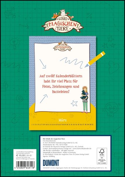 Produktbild: Schule der magischen Tiere - Bastelkalender zum Selbstgestalten - Fotos einkleben, malen - immerw&auml;hrend - 21 x 29,7 cm