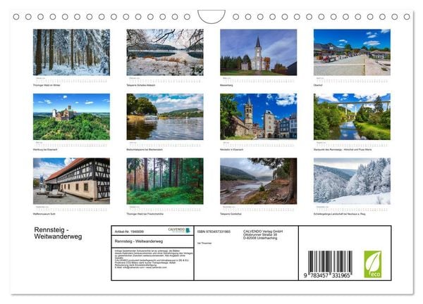 Produktbild: Rennsteig - Weitwanderweg (Wandkalender 2026 DIN A4 quer), CALVENDO Monatskalender