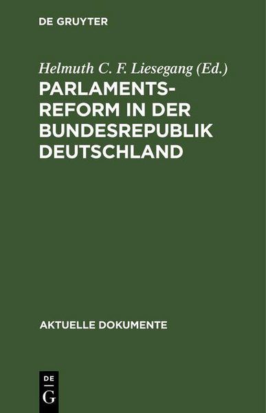 Produktbild: Parlamentsreform in der Bundesrepublik Deutschland