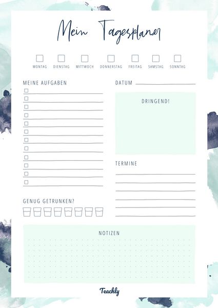 Produktbild: Teachly Tagesplaner A4, undatiert, 50 Blatt, Mint