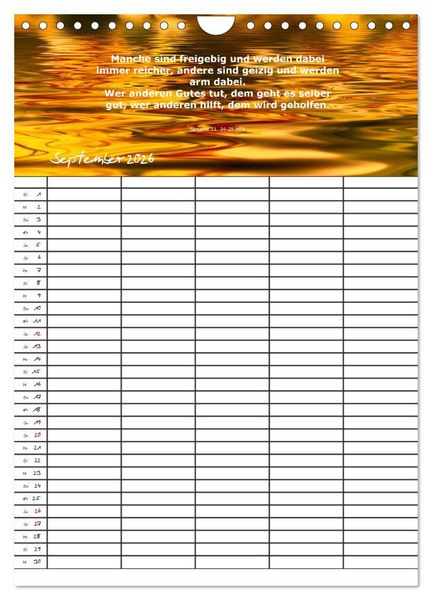 Produktbild: ein Planer mit biblischer Weisheit aus den Spr&uuml;chen Salomos (Wandkalender 2026 DIN A4 hoch), CALVENDO Monatskalender