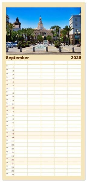Produktbild: Familienplaner 2026 - C&aacute;diz Sp&uuml;re die frische Meeresbrise mit 5 Spalten (Wandkalender, 21 x 45 cm) CALVENDO
