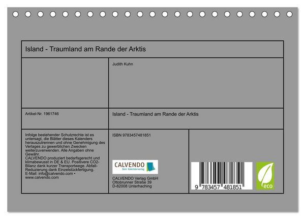 Produktbild: Island - Traumland am Rande der Arktis (Tischkalender 2026 DIN A5 quer), CALVENDO Monatskalender