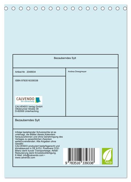 Produktbild: Bezauberndes Sylt (Tischkalender 2026 DIN A5 hoch), CALVENDO Monatskalender