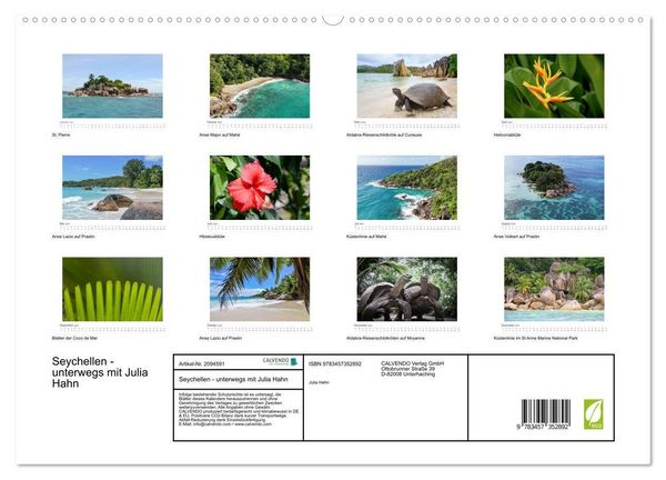 Produktbild: Seychellen - unterwegs mit Julia Hahn (hochwertiger Premium Wandkalender 2026 DIN A2 quer), Kunstdruck in Hochglanz