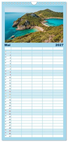 Produktbild: Familienplaner 2027 - Korfu - Gr&uuml;ne Insel im Ionischen Meer mit 5 Spalten (Wandkalender, 21 x 45 cm) CALVENDO